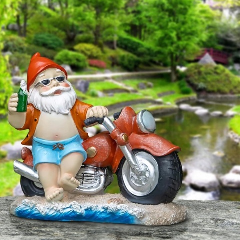 Krasnal na motocyklu figurka ogrodowa nietłukąca 17,5x20cm