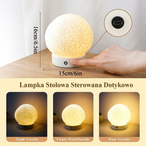 Lampka nocna stołowa LED Kształt kula dekoracyjna ceramiczna 15x16 cm