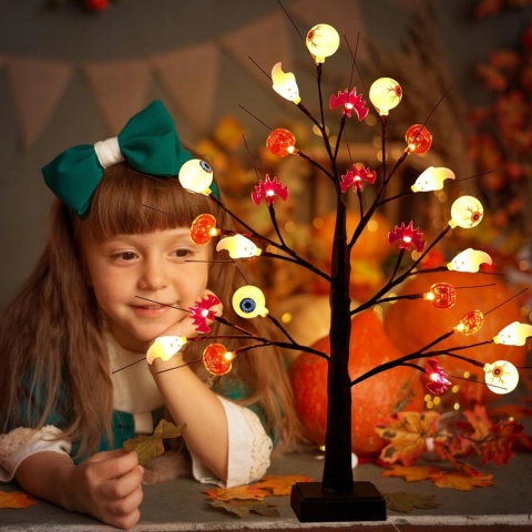 Lampki Halloween Drzewko LED 24x LED USB/Bateria Dekoracja Wnętrz