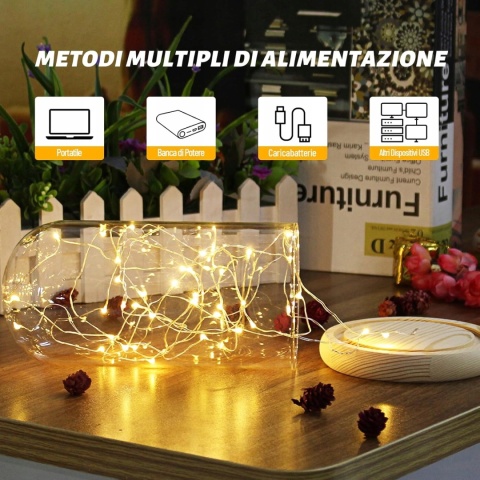 Lampki LED na druciku na USB ciepła biel 2 szt po 10m