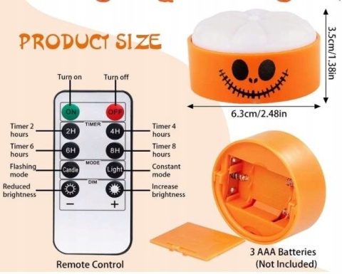 Lampki LED wkład do dyni na Halloween niebieski pomarańczowy z pilotem