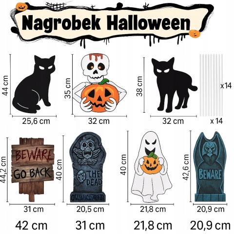 Nagrobki Halloween 7el 42cm Dekoracje Ogrodowe Kot Duch