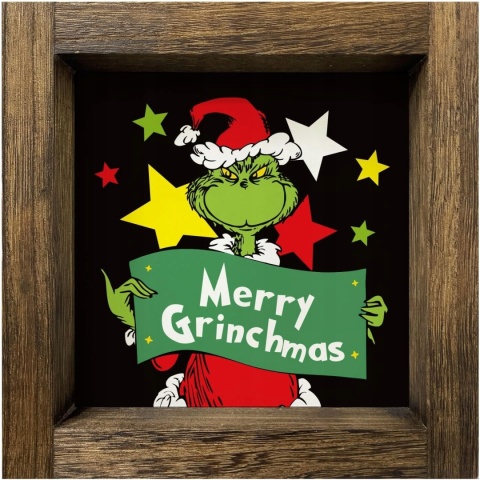 Obrazek na ścianę w drewnianej ramce Grinch dekoracja na święta 18 x 18cm
