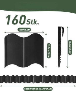 Obrzeże trawnika ogrodzenie ogrodowe plastikowe 160szt Czarny 16x13,5x0,5cm