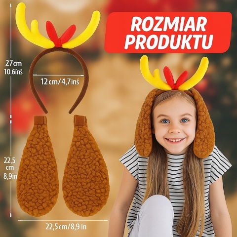 Opaska na głowę rogi renifera dekoracja świąteczna pluszowa 2szt