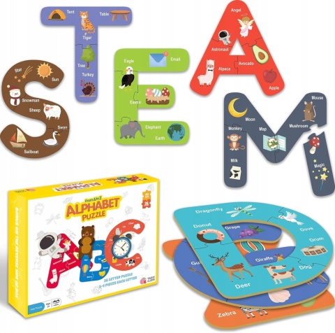 PUZZLE 77 ELEMENTÓW NAUKA ALFABETU MONTESSORI 3+