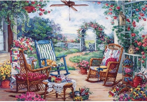 Puzzle klasyczne Mini 1000 Elementów 38 x 26 cm taras kwiatki ogród