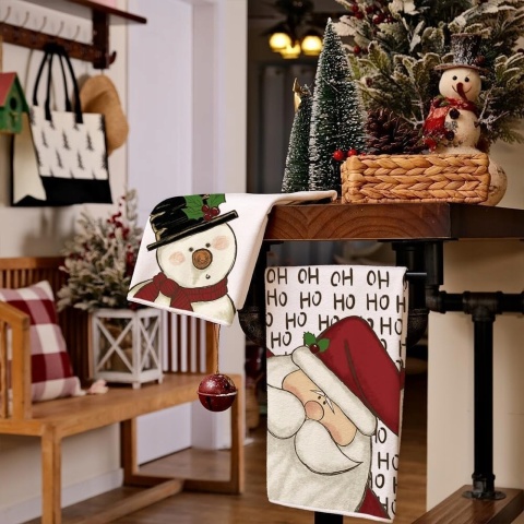 Ścierki do naczyń świąteczne dekoracyjne bałwan mikołaj 2szt 40x60cm