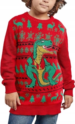 Sweter Świąteczny Zimowy Dziecięcy Ciepły Dzianinowy 2XL Czerwony