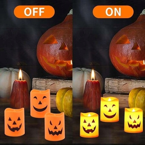 Świeczki LED w motywie dyni dekoracja na Halloween zestaw 6 szt na baterie