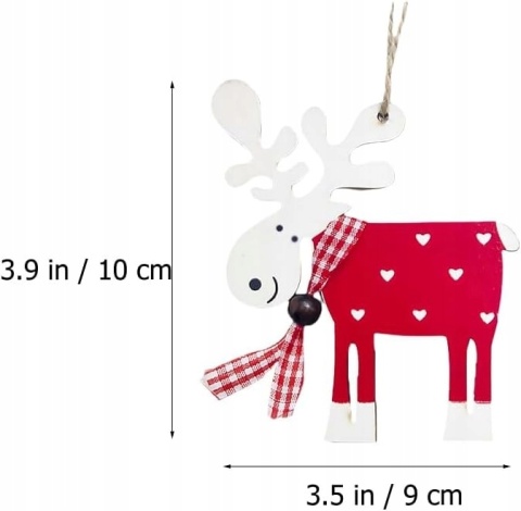 Zawieszka choinkowa renifer - drewniane ozdoby świąteczne czerwone 5 szt