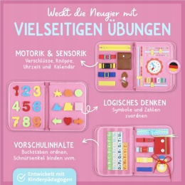 Zestaw Busy Board tablica manipulacyjna edukacyjna dla dzieci niemiecka róż