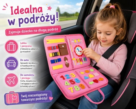 Zestaw Busy Board tablica manipulacyjna edukacyjna dla dzieci niemiecka róż